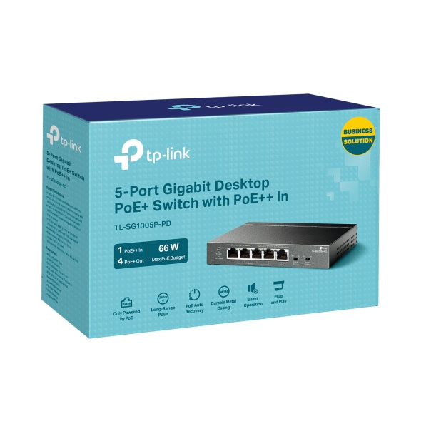 TP-Link5-Port Gigabit Desktop PoE+ Switch with 1-Port PoE++ In and 4-Port PoE+Out - TL-SG1005P-PD