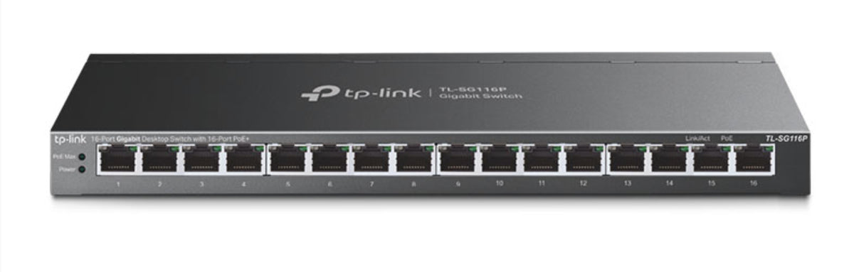 TP-Link TL-SG116P 16-Port Gigabit Desktop Switch with 16-Port PoE+