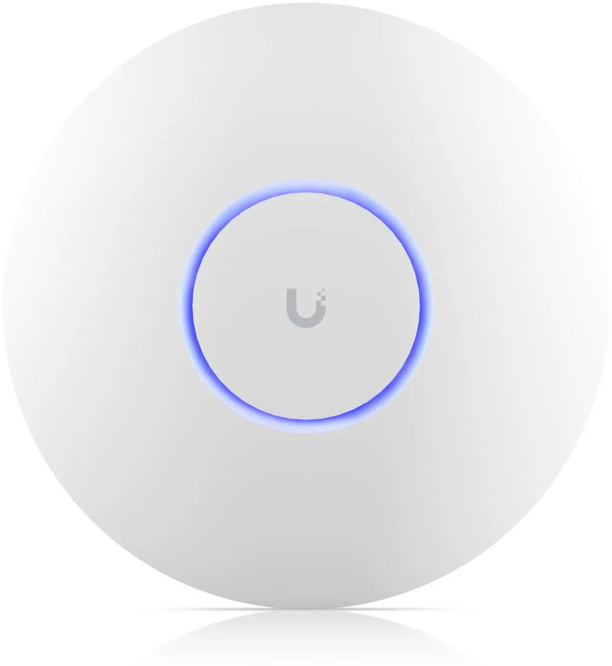 White network device with blue light on a white background