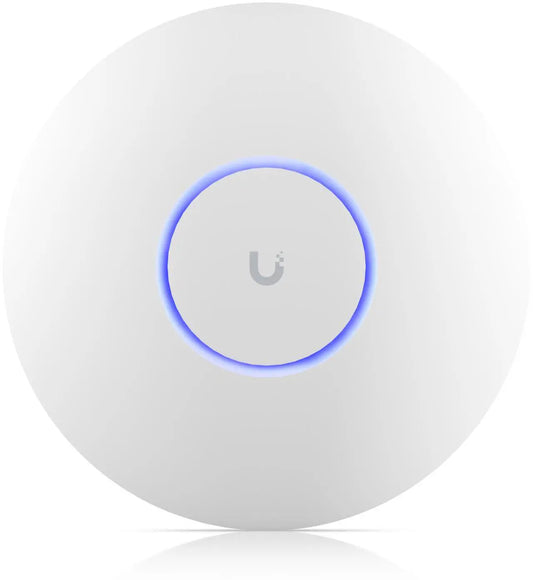 White network device with blue light on a white background