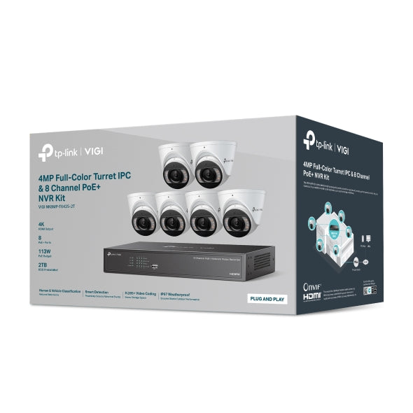 TP-LINK VIGI NK8MP-T6425-2T 6pcs 4MP Full-Color Turret IPC & 8 Channel PoE+ NVR KIT with 2TB HDD installed