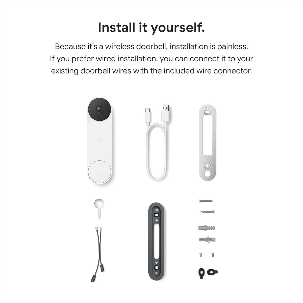 Google Nest Doorbell Battery, Battery Powered Video Doorbell, Snow