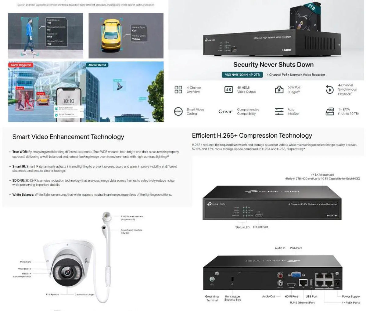 TP-Link VIGI NK4P-T4425-2T 4 x 4MP Full-Color Turret IPC  & 4 Channel PoE+ NVR KIT with 2TB HDD