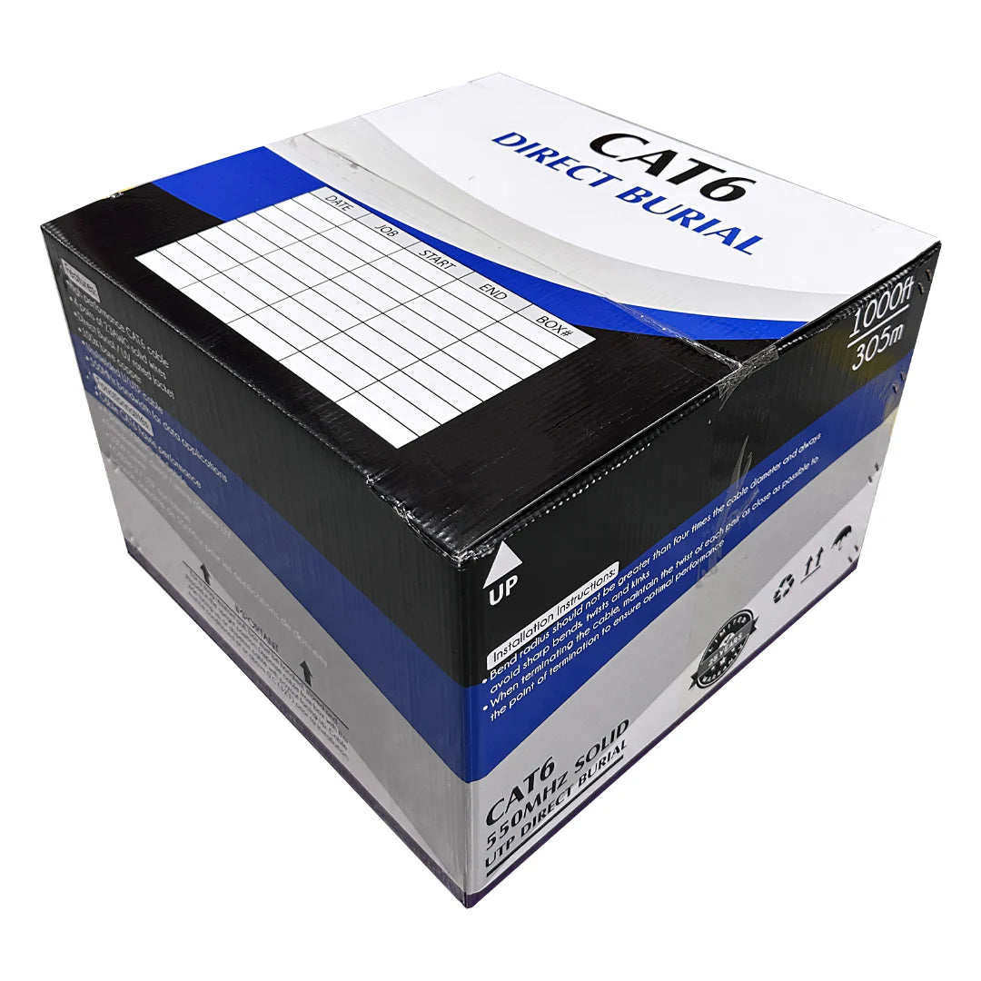 1000ft  Solid UV / Direct Burial Bulk Cable - Black - CAT6 550Mhz