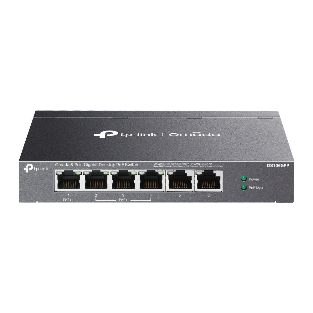 TP-Link DS106GPP Omada 6-Port Gigabit Unmanaged Desktop Switch -3-Port PoE+, 1-Port PoE++